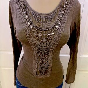 Venus Bella Swan Long Sleeve Beaded Crochet Top